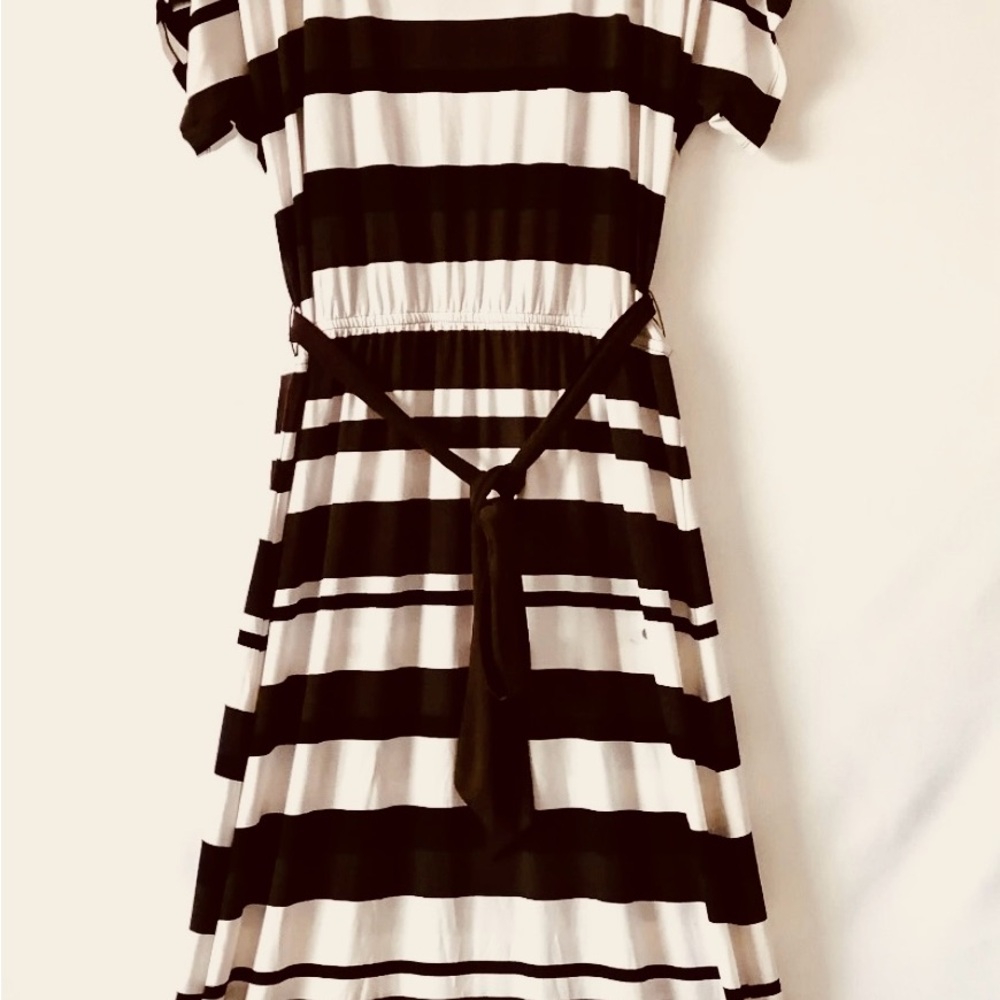 Chico's Classic Striped Black Brown and White Pattern Maxi Dress